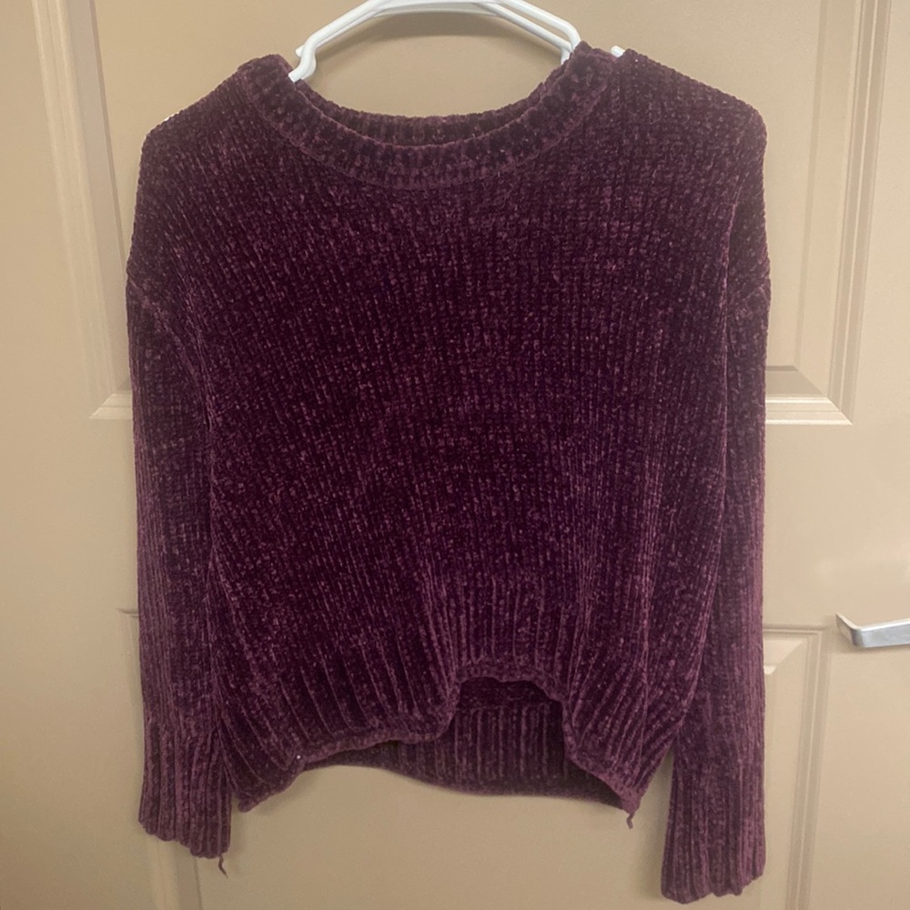 Dark purple velvet knit sweater